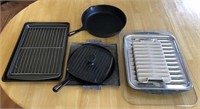 Lot of Cast iron, cookie sheets, cooking rack