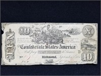1861 Confederate $10 Bill Civil War Era
