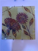 Hope Smith Art - Square Glass Plate with Floral Pa