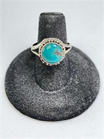 Sterling Turquoise Ring 9 Gr Size 7.25 Adjustable