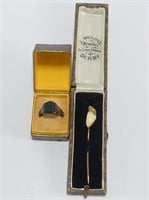ANTIQUE 9K GOLD RING AND STICK PIN