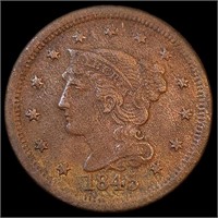1845 Braided Hair Large Cent - AU+ Detail