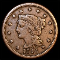1844 Braided Hair Large Cent - Only 1500 Survive