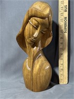 MCM carved wood bust sculpture
