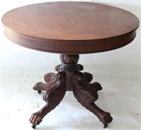 LATE 19TH C. CARVED MAHOGANY ROUND TOP