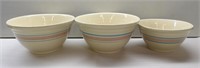 3 Large Oven Ware Banded Stoneware Bowls