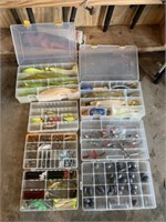 Fishing lures, hooks, weights, tackle boxes