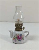 Miniature Floral Tea Pot Oil Lamp