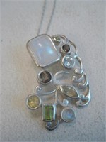 Sterng Silver Multi Stone Necklace - Hallmarked