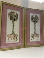 Set of 2 paragon picture, cherub topiary tree