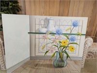 Large Stretched Canvas Acrylic media floral painti