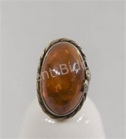 Ladies Amber Stone Ring in Sterling Silver