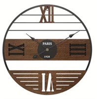 Silent Round Wooden Wall Clock Rustic Country Sty