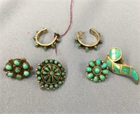 4 mismatched turquoise and silver earrings, and a