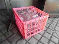 Plastic Milk Crate w/Quart Canning Jars