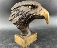 Vintage bronze sculpture of bald eagle head, 9" ta