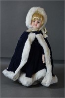 Porcelain Doll w/Blue Cape Trimmed w/Fur