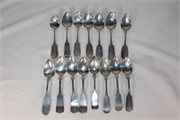 14 Pieces Early American Coin Silver Spoons