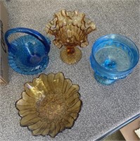 HOBNAIL BASKET AND OTHER  GLASSWARE
