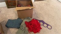 Box of Misc Scarves and Hanger