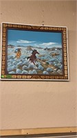 FRAMED OIL ON CANVAS COWBOY ROPING PICTURE