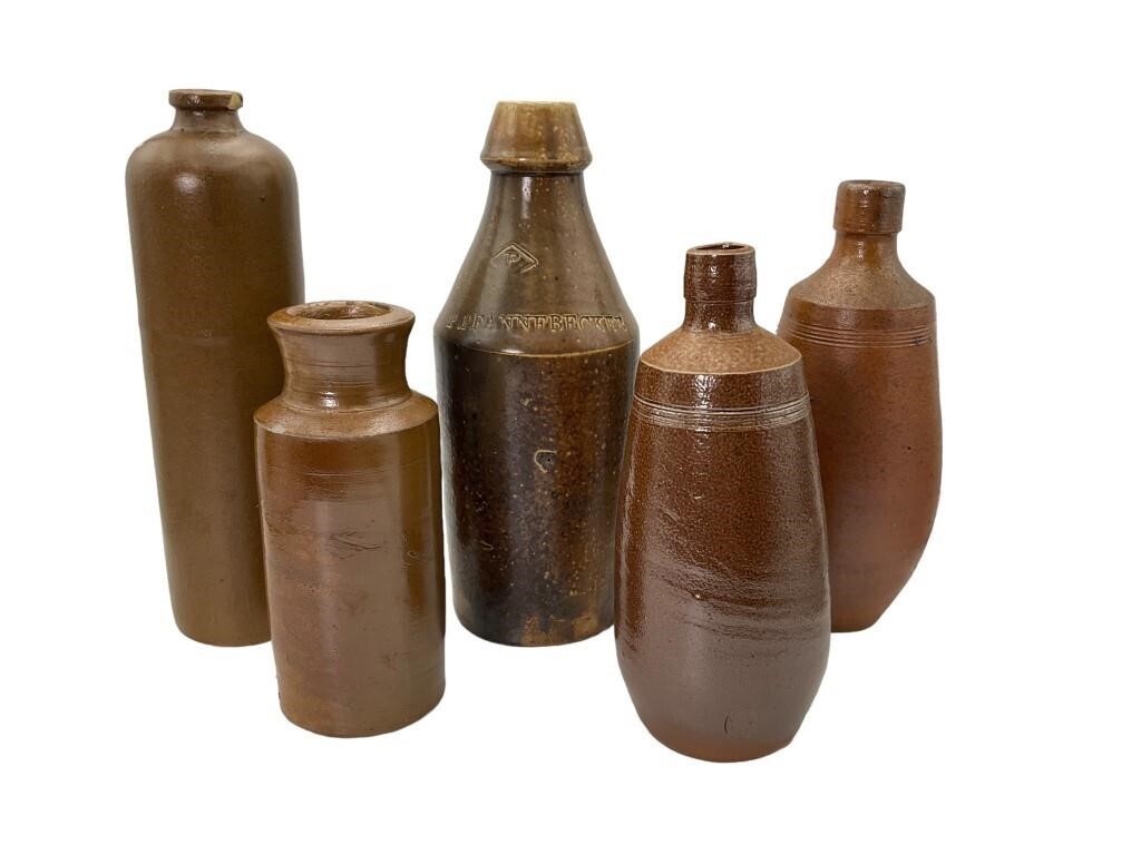 5 Vintage Stoneware Bottles