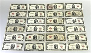 24 $2 Notes w/ Red Seals ($48 Face Value).