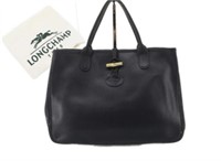 LONGCHAMP Black Leather Designer Hand Bag