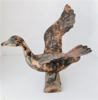Hand Carved Wooden Flying Duck Sculpture