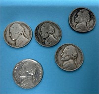5 Assstd Old Nickels Including Some War Nickels