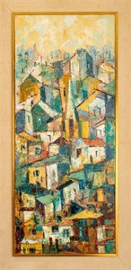 Anne Rosenstone Modernist Cityscape Oil on Canvas