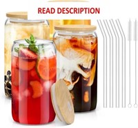 Glass Cups  Bamboo Lids & Straws  16OZ set of 3