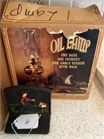 Oil Lamp & Cast Iron Bookend