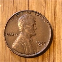 1953 D Lincoln Head Wheat Penny - D Touching 9