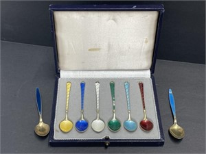 Vintage Enamel Gilt Silver Demitasse Spoons (8)