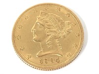 1904 $5 Gold Half Eagle