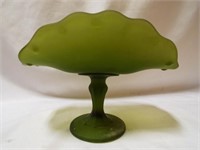Frosted Satin Green Indiana Glass Pedestal Banana