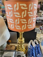 Brass Lamp With Orange Pattern Shade