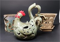 Rooster Incense Burner and Pierced Pottery