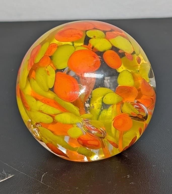 Art Glass Paperwieght Orange & Yellow