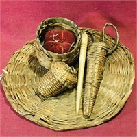 Antique Sweet Grass Pin Cushion / Scissor Case