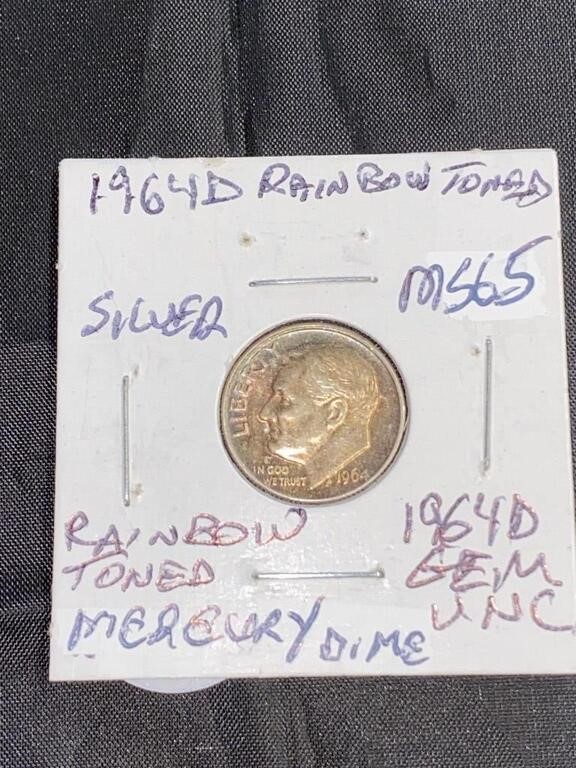 1964 D MS-65 Rainbow Toned Roosevelt Silver Dime