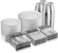 600 Piece Silver Dinnerware Set -100 Silver Rim 10