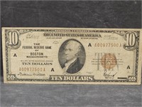 1929 $10 Federal Reserve Bank of Boston Currency