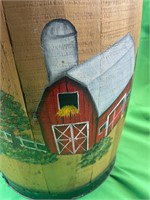 Antique wooden barrel, painted with farm barn cows