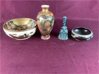 Gold Satsuma Style Bowl & Vase With Immortals