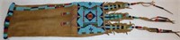20TH C. BEADED PIPE BAG, BLUE BEADS W/