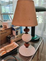 Antique Milk Glass & Wood Lamp