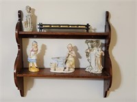 WOODEN WHAT-NOT SHELF WITH CONTENTS
