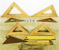 Tray lot assorted wooden measuring devices, G-Vg: